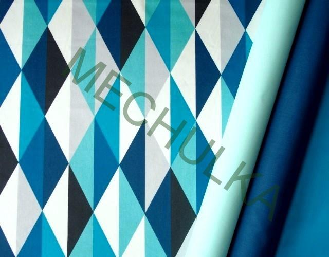 Retro trojúhelníky - tyrkysová - ZBYTEK 0,38 m - bavlna - VÝPRODEJ