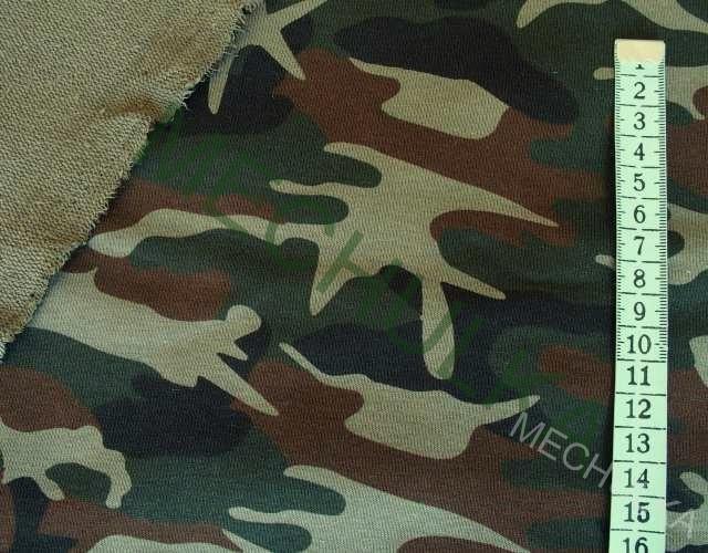 Bavlněný úplet teplákovina - maskáč hnědo-khaki - ZBYTEK 0,84 m - VÝPRODEJ