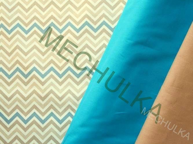 Chevron modro-béžový / cik-cak proužek - ZBYTEK 1,07 m - bavlna - VÝPRODEJ