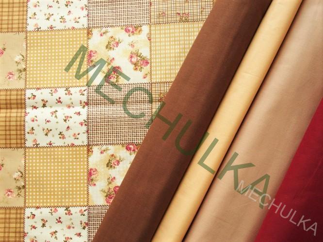 Květinový patchwork - ZBYTEK 0,54 m - hnědá - bavlna - VÝPRODEJ