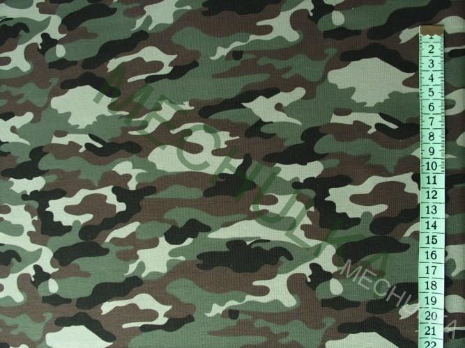 Bavlněný úplet teplákovina elast ZBYTEK 0,58 m - maskáč hnědo-khaki - VÝPRODEJ