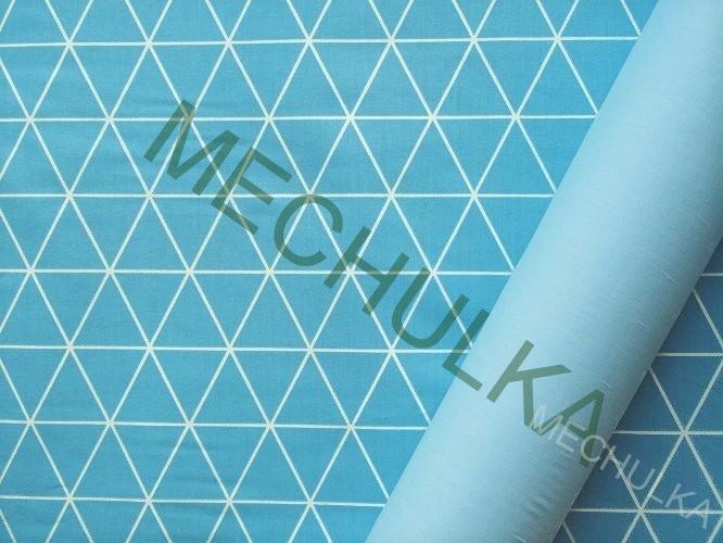 Trojúhelníky linie - 2.JAKOST - modrá látka - dekorační metráž - bavlna