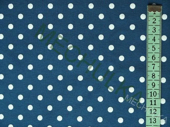 Černý puntík na světle tyrkysové elastická tričkovina jednolíc, potištěný bavlněný úplet, látka metráž