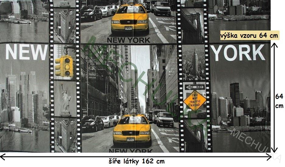 Bavlněné plátno - ZBYTEK 1,02 m New York s taxíkem - šedá látka metráž - VÝPRODEJ