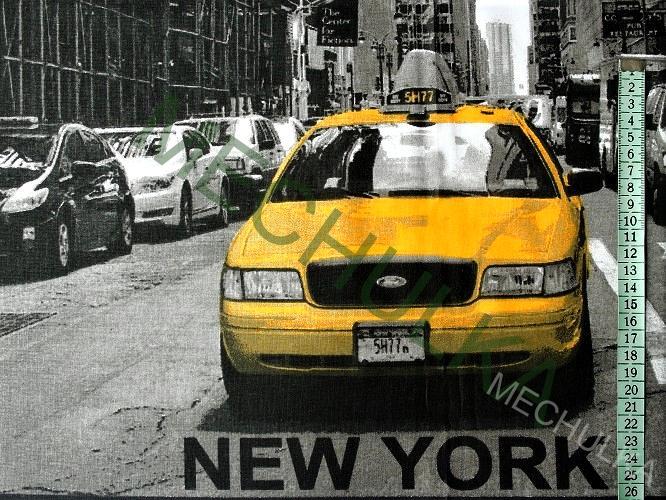 Bavlněné plátno - ZBYTEK 1,02 m New York s taxíkem - šedá látka metráž - VÝPRODEJ
