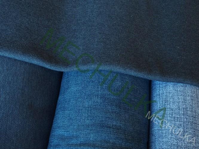 Tmavě modrý jeans melír - ZBYTEK 0,18 m elastický patent žebro náplet, jednobarevný bavlněný úplet, látka metráž - VÝPRODEJ