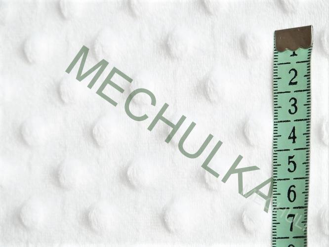 Minky s vytlačenými puntíky - ZBYTEK 0,15 m - Bílé metráž látka jemný fleece s tečkami - VÝPRODEJ
