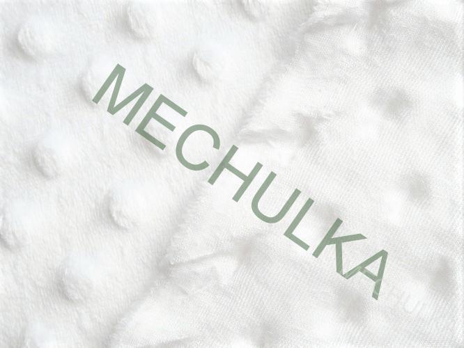Minky s vytlačenými puntíky - ZBYTEK 0,15 m - Bílé metráž látka jemný fleece s tečkami - VÝPRODEJ