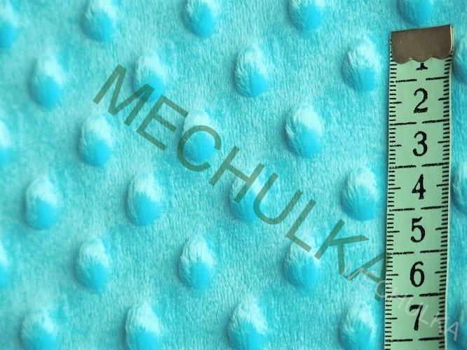 Minky s vytlačenými puntíky Tyrkysové světlé - ZBYTEK 0,64 m metráž látka jemný fleece s tečkami - VÝPRODEJ