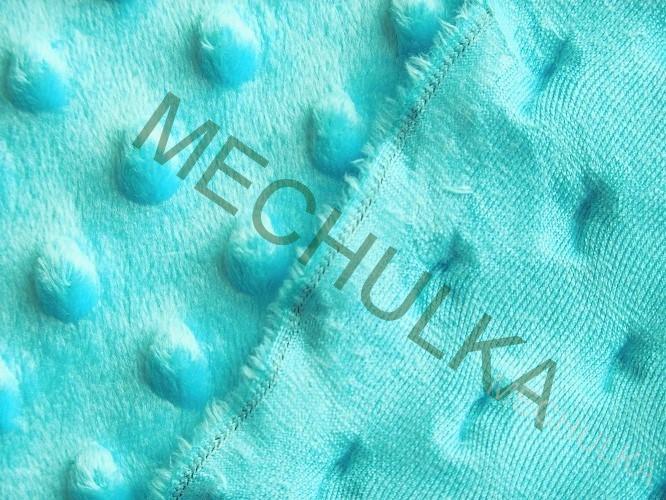 Minky s vytlačenými puntíky Tyrkysové světlé - ZBYTEK 0,64 m metráž látka jemný fleece s tečkami - VÝPRODEJ