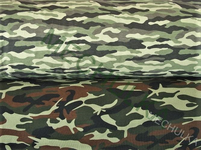 Maskáč hnědo-khaki tričkovina jednolíc - ZBYTEK 0,5 m - potištěný bavlněný úplet, látka metráž - VÝPRODEJ