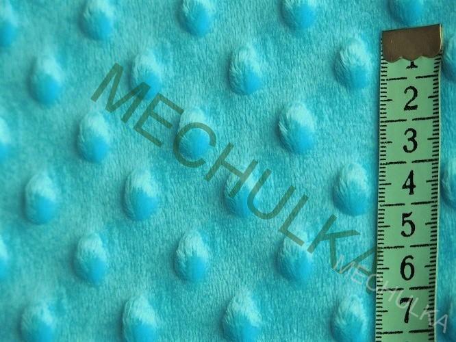 Minky s vytlačenými puntíky - ZBYTEK 0,22 m - Tyrkysové, metráž látka jemný fleece s tečkami - VÝPRODEJ