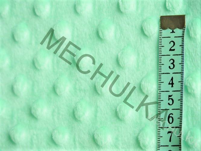 Minky s vytlačenými puntíky - ZBYTEK 0,35 m Mentolové, metráž látka jemný fleece s tečkami - VÝPRODEJ