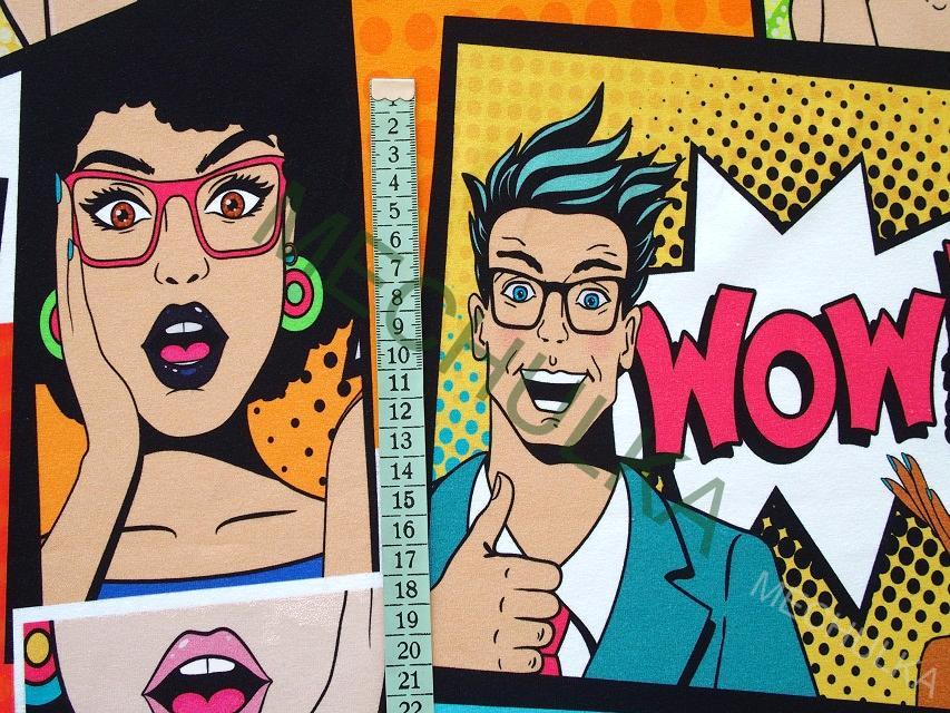 Komiks Pop-art DIGITÁLNÍ - ZBYTEK S KAZEM 0,73 m elastická tričkovina jednolíc potištěný bavlněný úplet, látka metráž - VÝPRODEJ