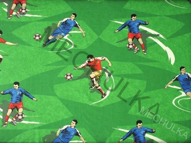 Dětské bavlněné plátno - ZBYTEK 1,08 m - Velký Fotbalista, Fotbal, zelená látka metráž - VÝPRODEJ