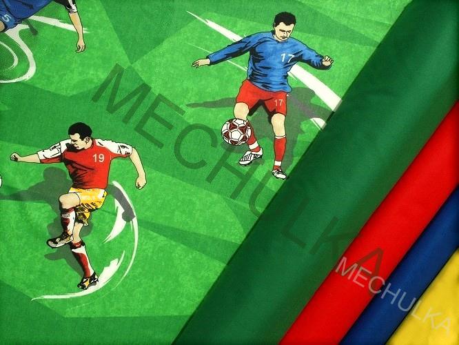 Dětské bavlněné plátno - ZBYTEK 1,08 m - Velký Fotbalista, Fotbal, zelená látka metráž - VÝPRODEJ