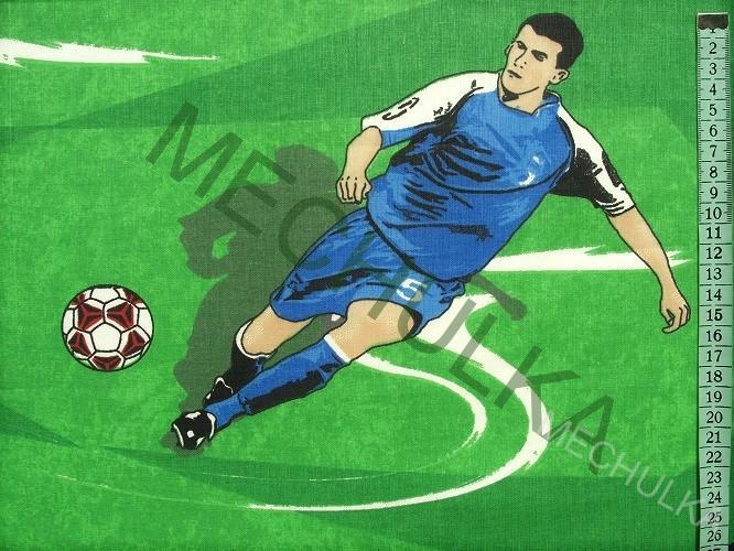 Dětské bavlněné plátno - ZBYTEK 1,08 m - Velký Fotbalista, Fotbal, zelená látka metráž - VÝPRODEJ