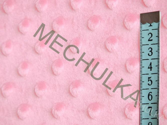 Minky s vytlačenými puntíky - ZBYTEK 0,51 m - Sytě růžové, metráž látka jemný fleece s tečkam - VÝPRODEJi