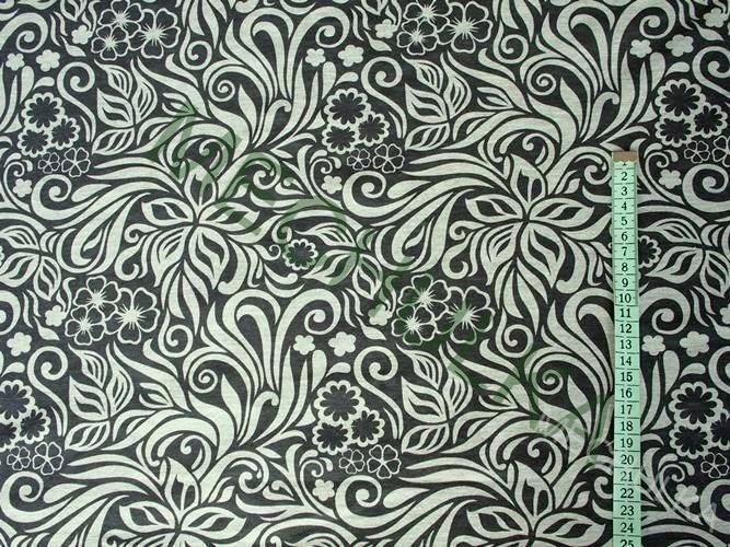 Černo-šedé květy elastická tričkovina jednolíc, 2.JAKOST potištěný bavlněný úplet, látka metráž