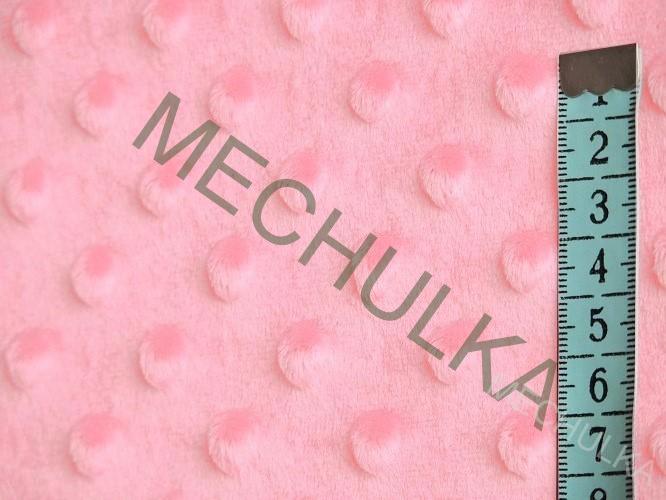 Minky s vytlačenými puntíky - ZBYTEK 0,45 m Pudrově růžové, metráž látka jemný fleece s tečkami - VÝPRODEJ
