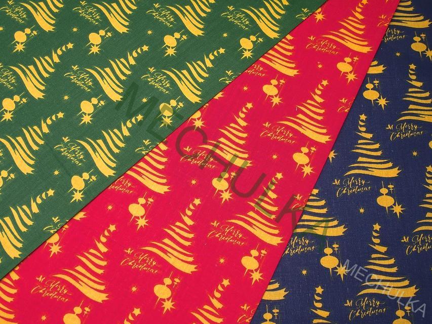 Bavlněné plátno Vánoční stromky, modrá látka metráž