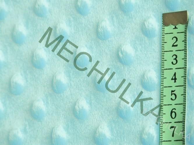 Minky s vytlačenými puntíky - ZBYTEK 0,46 m Světle modré aqua, metráž látka jemný fleece s tečkami - VÝPRODEJ
