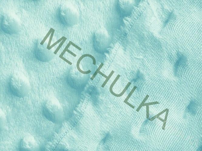 Minky s vytlačenými puntíky - ZBYTEK 0,46 m Světle modré aqua, metráž látka jemný fleece s tečkami - VÝPRODEJ