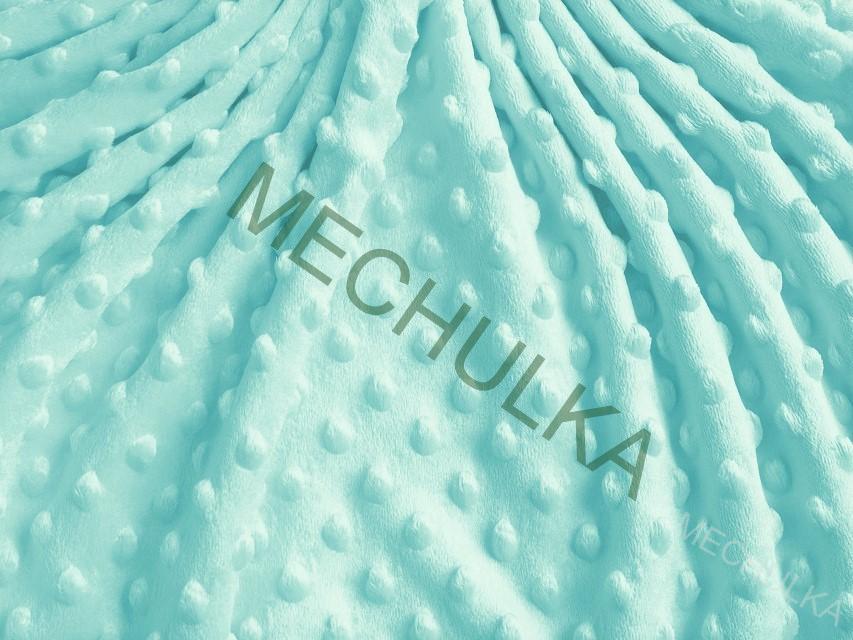 Minky s vytlačenými puntíky - ZBYTEK 0,46 m Světle modré aqua, metráž látka jemný fleece s tečkami - VÝPRODEJ