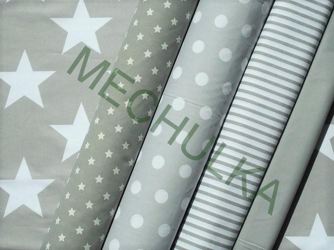 Bavlněné plátno Extra velké obří hvězdy 2.JAKOST = VYPRANÁ, šedá látka metráž
