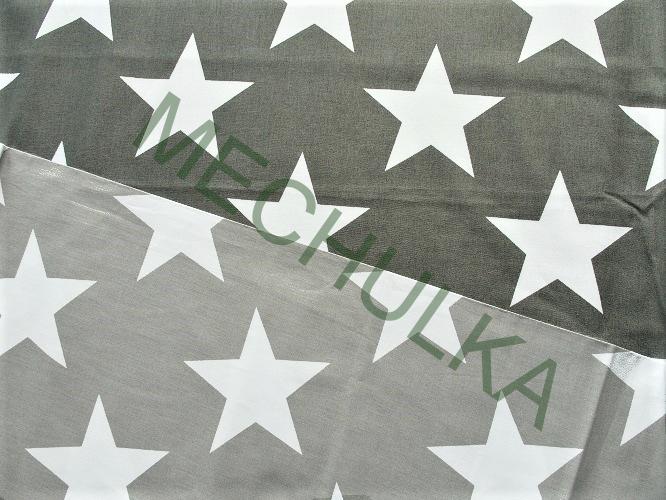 Bavlněné plátno Extra velké obří hvězdy 2.JAKOST = VYPRANÁ, šedá látka metráž