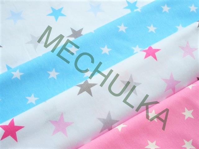 Hvězdičky střední bílé - ZBYTEK S KAZEM 1,27 m - sv. růžová látka - bavlna - VÝPRODEJ