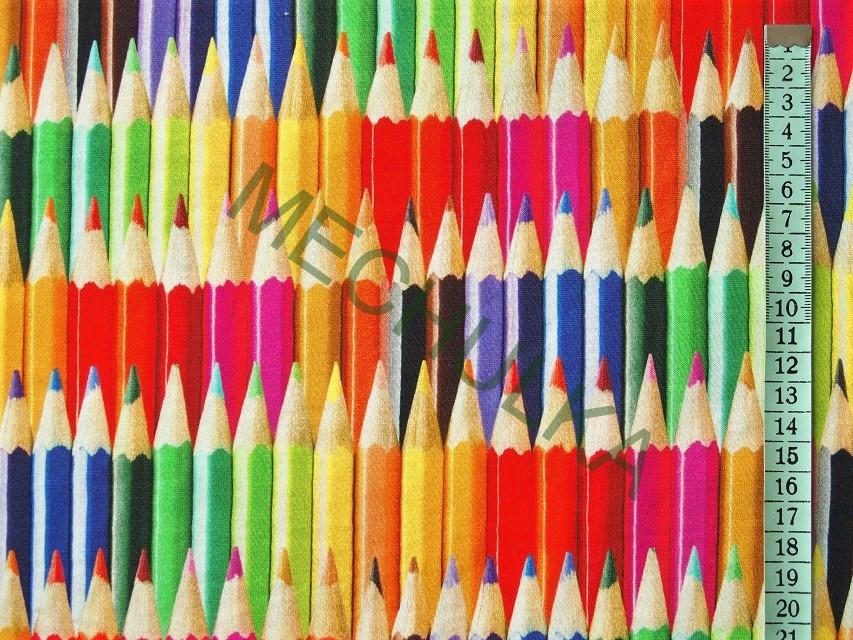 Pastelky DIGITÁLNÍ - ZBYTEK 0,71 m - elastická tričkovina jednolíc, potištěný bavlněný úplet, látka metráž