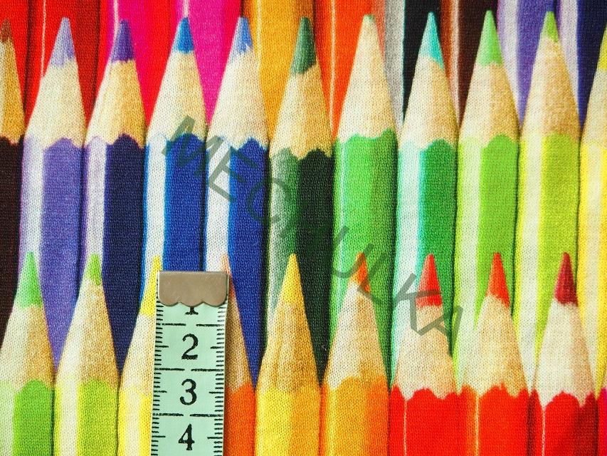 Pastelky DIGITÁLNÍ - ZBYTEK 0,71 m - elastická tričkovina jednolíc, potištěný bavlněný úplet, látka metráž