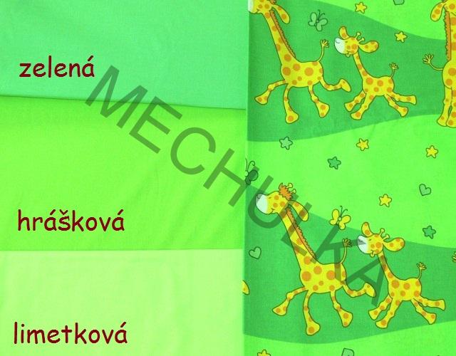 Žluté žirafy - zelená látka - ZBYTEK S KAZEM 0,5 m - bavlna - VÝPRODEJ