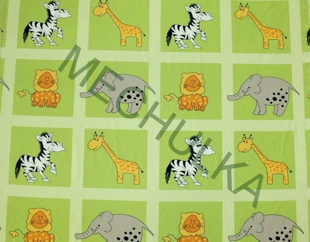Zvířátka ZOO / Safari - zelená látka - ZBYTEK S KAZEM 0,63 m - bavlna - VÝPRODEJ