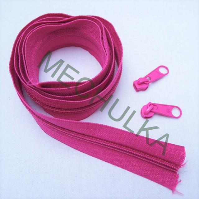 Zip spirálový 5 mm v metráži tmavě růžový, metrážový zip 108 cm a 2 jezdce