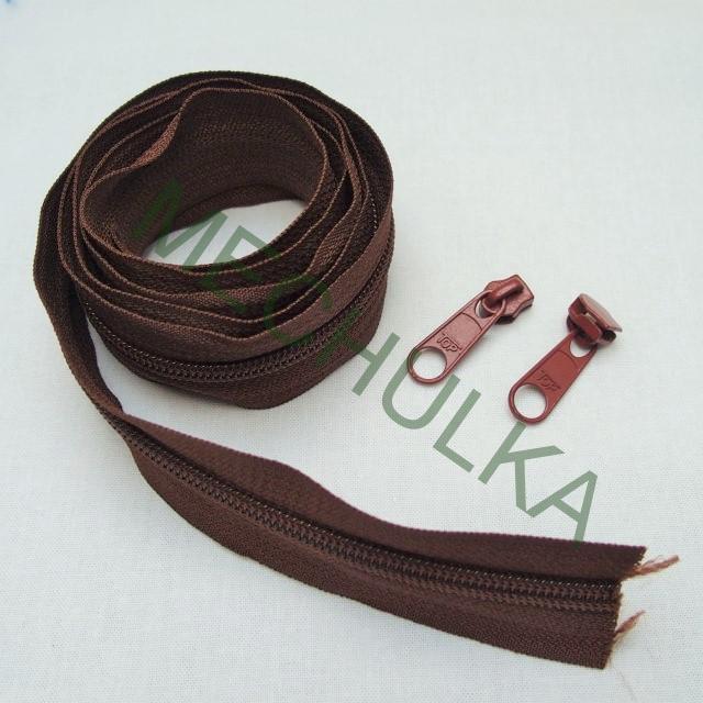 Zip spirálový 5 mm v metráži hnědý, metrážový zip 105 cm a 2 jezdce