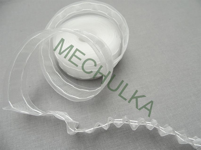 Záclonová řasící stuha transparentní, pravidelné libovolné řasení, šíře 27 mm