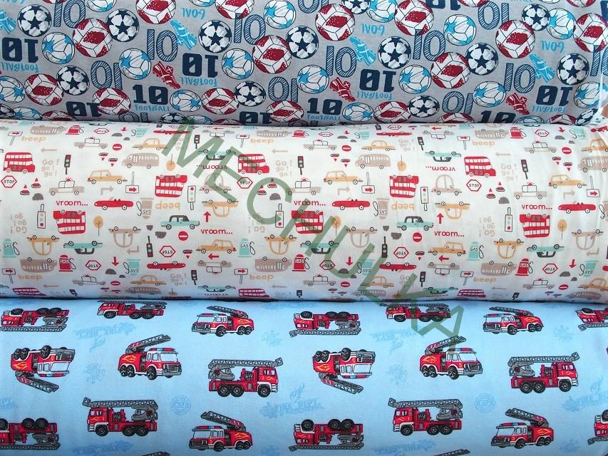 Auta a semafory, smetanová tričkovina oboulíc, potištěný bavlněný úplet, látka metráž