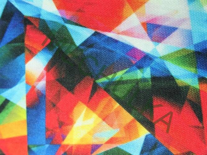 Barevné sklo Kaleidoskop DIGITÁLNÍ elastická tričkovina oboulíc, potištěný polyesterový úplet, látka metráž