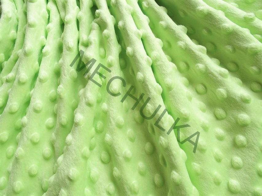 Minky s vytlačenými puntíky Světle zelené, metráž látka jemný fleece s tečkami