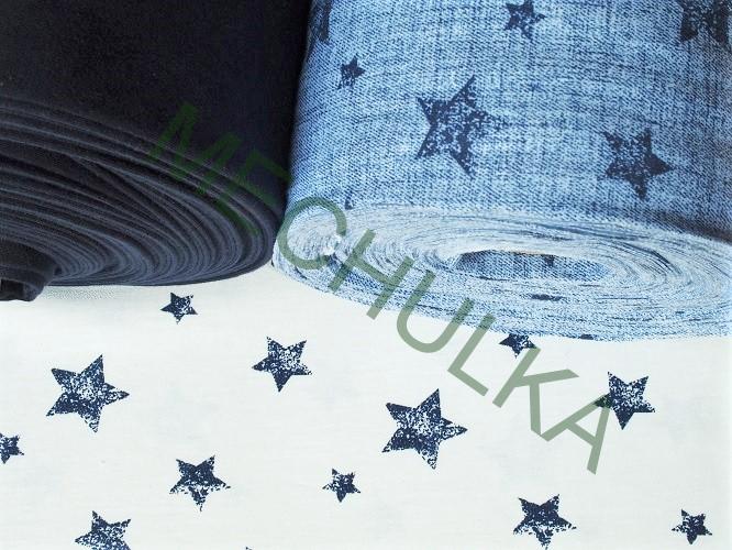 Hvězdy jeans, světle šedý melír tričkovina jednolíc, potištěný bavlněný úplet, látka metráž