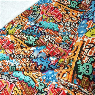 Graffiti Street Art DIGITÁLNÍ elastická teplákovina nepočesaná, potištěný bavlněný úplet, látka metráž